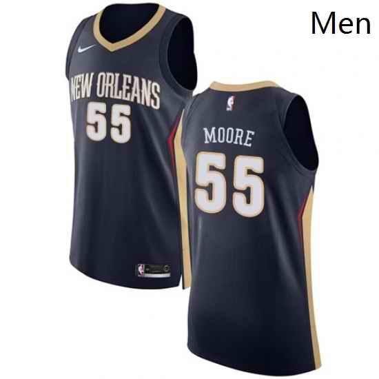 Mens Nike New Orleans Pelicans 55 ETwaun Moore Authentic Navy Blue Road NBA Jersey Icon Edition